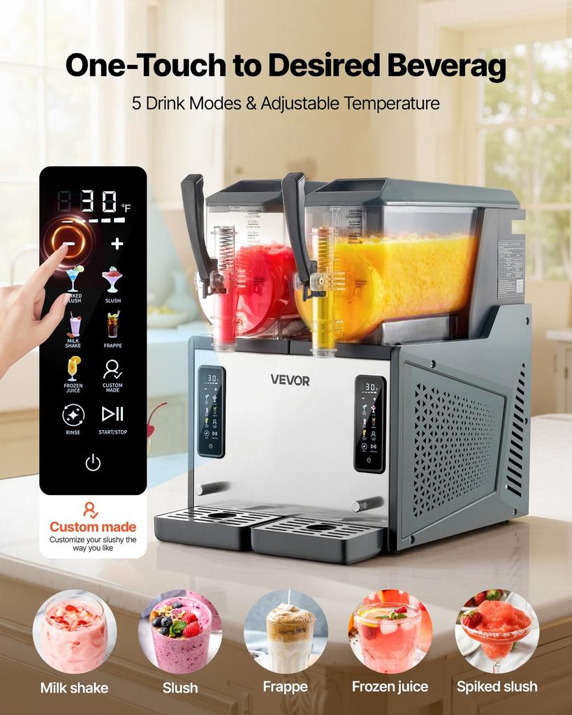 Slushie Machine, 4L/135oz x 2 Tank Slushy Machine for Home, No Ice Needed Frozen Drink Maker, Margarita Maker with Self-Cleaning, for Frozen