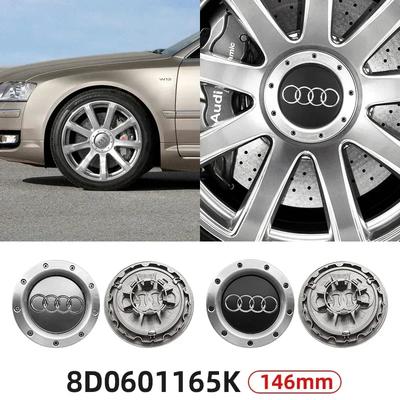 For A1 B5 4pcs 146mm Gray Black Car Rim Cover Wheel Center Hub Caps 8D0601165K For A1 TT A2 A3 A4 A8 S6 Q5 Q7 RS6 Car Logo Accessories D2