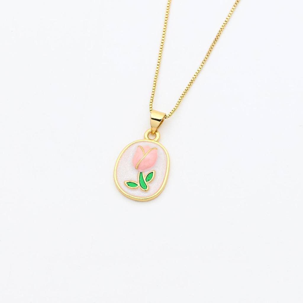 Tulip-Shaped Oil Painting Style Drip Flower Pendant Necklace - DIY Jewelry Accessory