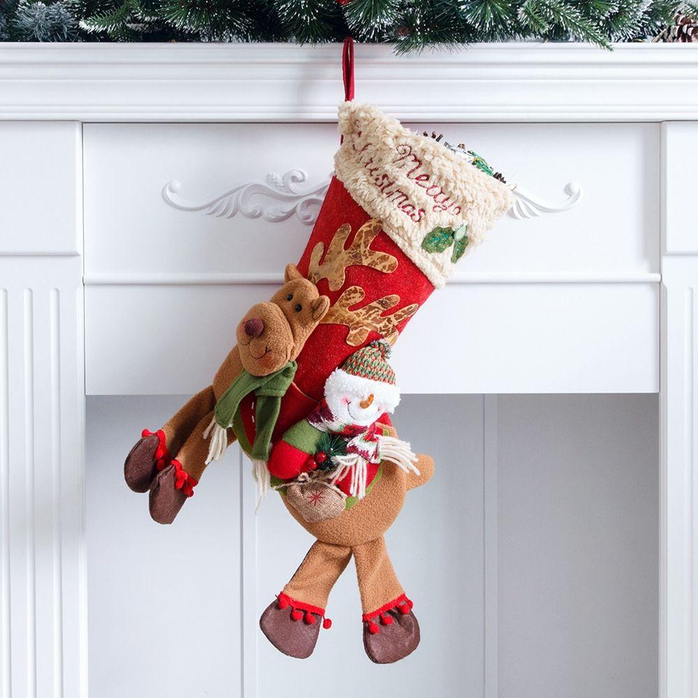 Decoration Plush Christmas Stockings Candy Gift Bag Christmas Ornaments Xmas Tree Hanging Decor