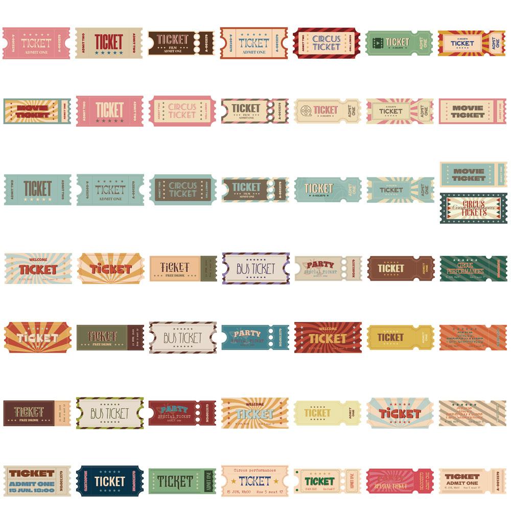 50PCS Vintage Ticket Stub Sticker Harajuku Laptop Waterproof Decoration Luggage Desktop Computer Suitable Notebook Stickers