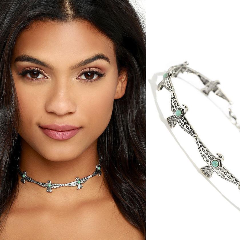 Vintage Alloy Collar With Bird Design Artificial Turquoise Decor For Women Gift