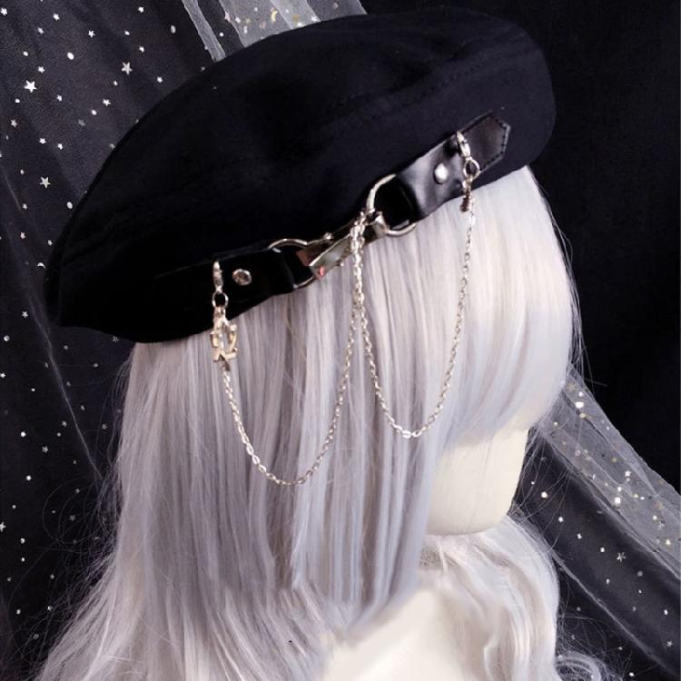 Beret with Metal Chain Painter Hat Cabbie Hat Grandpa Hat for Autumn Winter