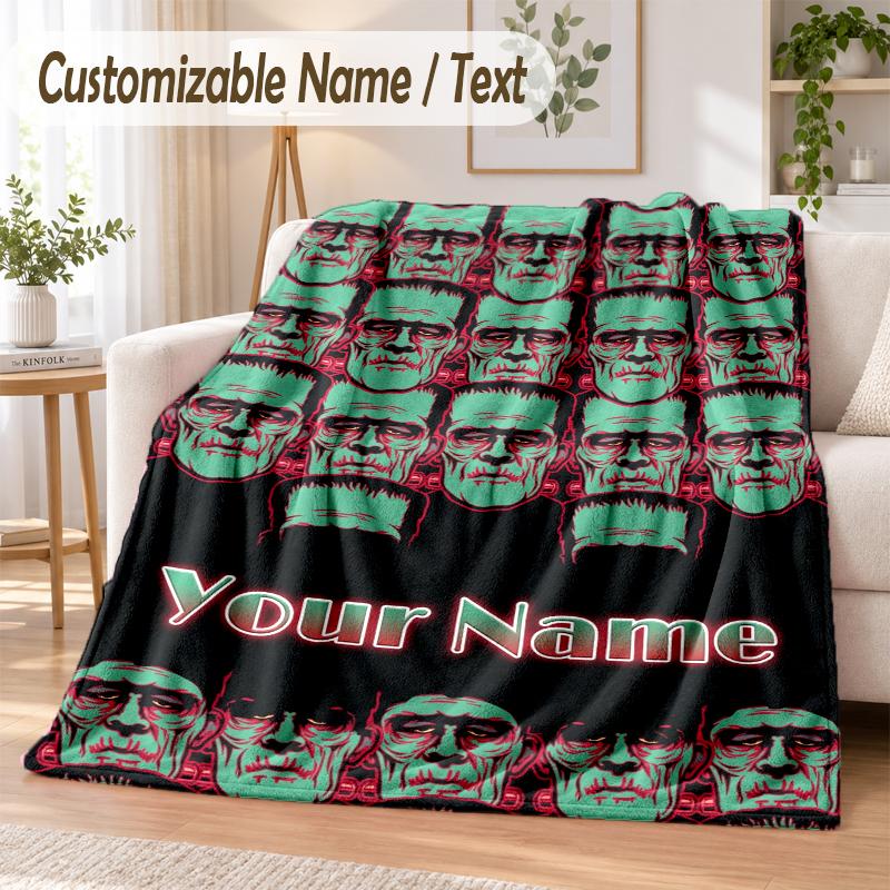 Frankenstein's Monster Custom Name Flannel Throw Blanket Soft Warm for Sofa Bed Indoor Home Use