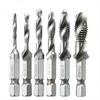 12pcs Titanium Coated HSS Tap Drill Bits Set Hex Shank Screw Thread Bit Screw Machine Compound Tap M3 M4 M5 M6 M8 M10
