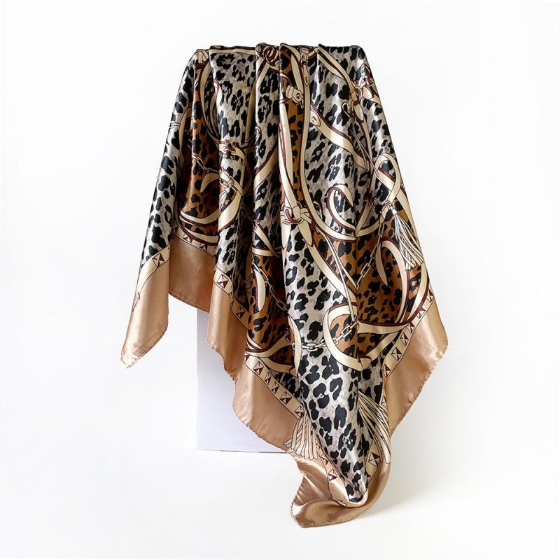 90cm Faux Silk Satin Square Scarf – Leopard Print Silk Scarf for Women, New Style Headscarf and Shawl