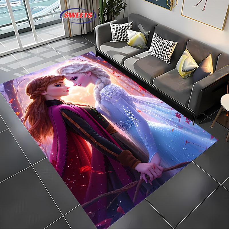 Gefrorene Elsa Anna Prinzessin 3D HD Teppich Kinderzimmer Wohnzimmer Rutschfester Bodenläufer Sofamatte Dekor