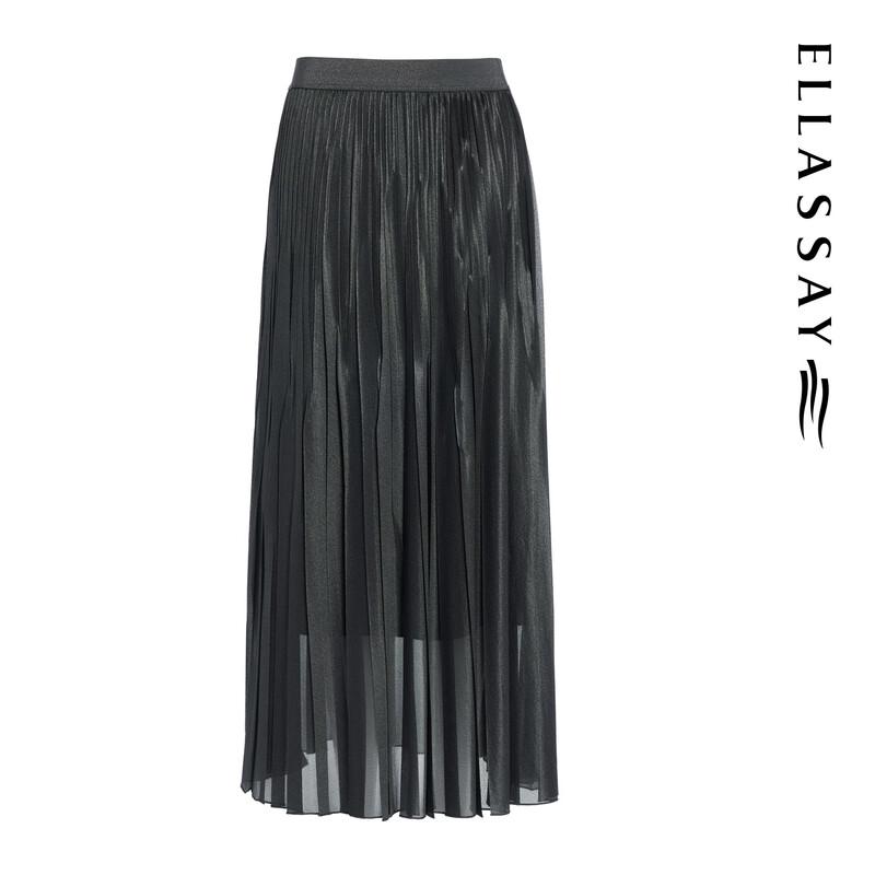 ELLASSAY 2026 Early Autumn Flowing Gauze Pleated Midi Skirt