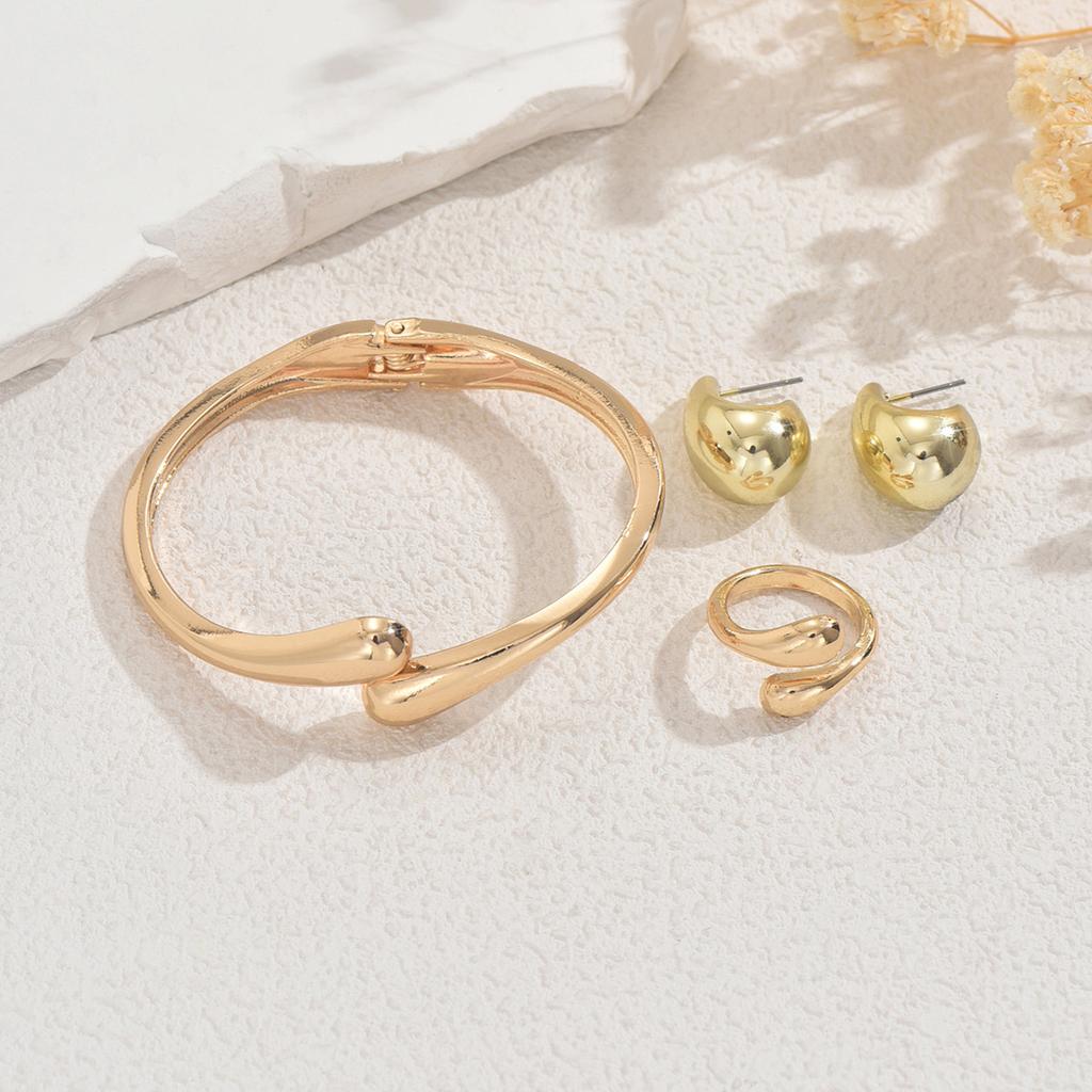 Women's Bracelet Ring Set Geometric Water Drop Design Earrings Versatile Light Luxury Hot-Selling Jewelry for Women