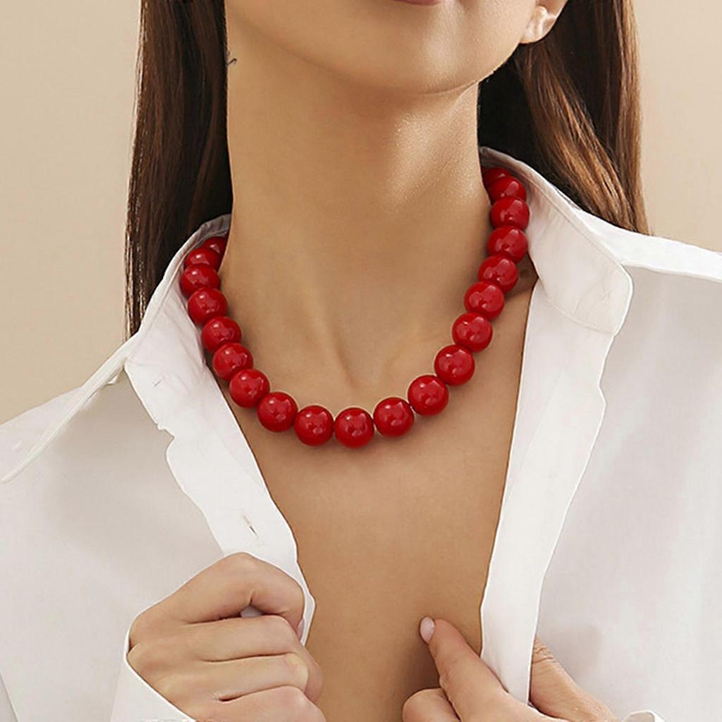 Eye Catching Acrylic Beaded Necklace Unique Style Neck Jewelry Fashion Accessories Short Necklace for Any Occasions Red