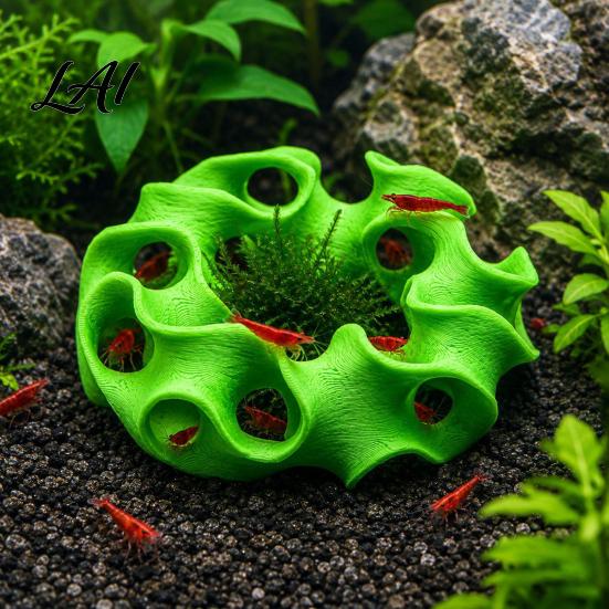 Safe Shrimp Shelter for Tank 3D Printed Aquarium Hideout Cave Wavy Hollow Ring Fish Shelter Environment Enhancer Breeding Hiding Hole Decor,