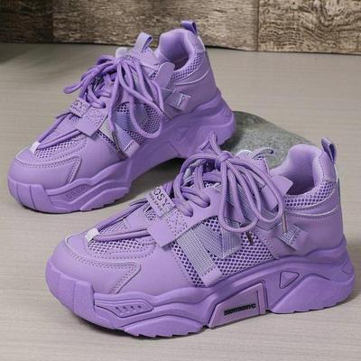 Purple White Platform Sneakers Women Breathable Leather Comfortable Chunky Women Sneakers Thick Sole Luxury Casual Sports Shoes