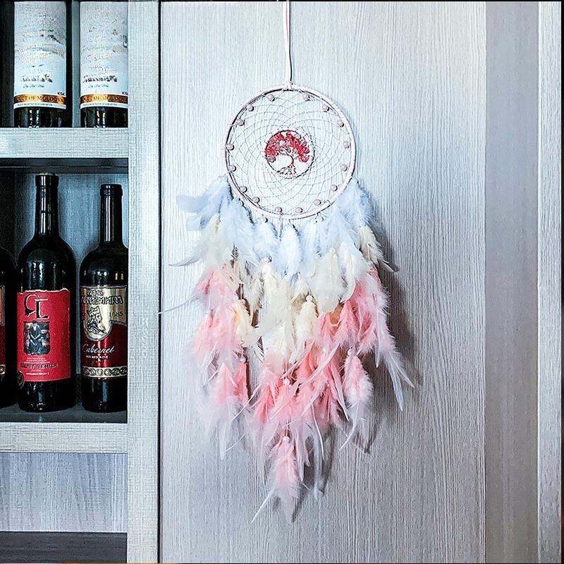 Life Tree Wind Chime Stone Hanging Ornament Fresh Girl Heart Forest Feather Pendant Bedroom Windowsill Creative Decoration