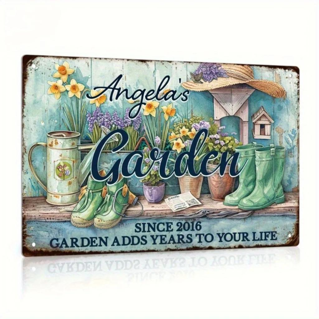Vintage Metal Sign Angela's Garden Wall Art Home Decor Farmhouse Tin Sign
