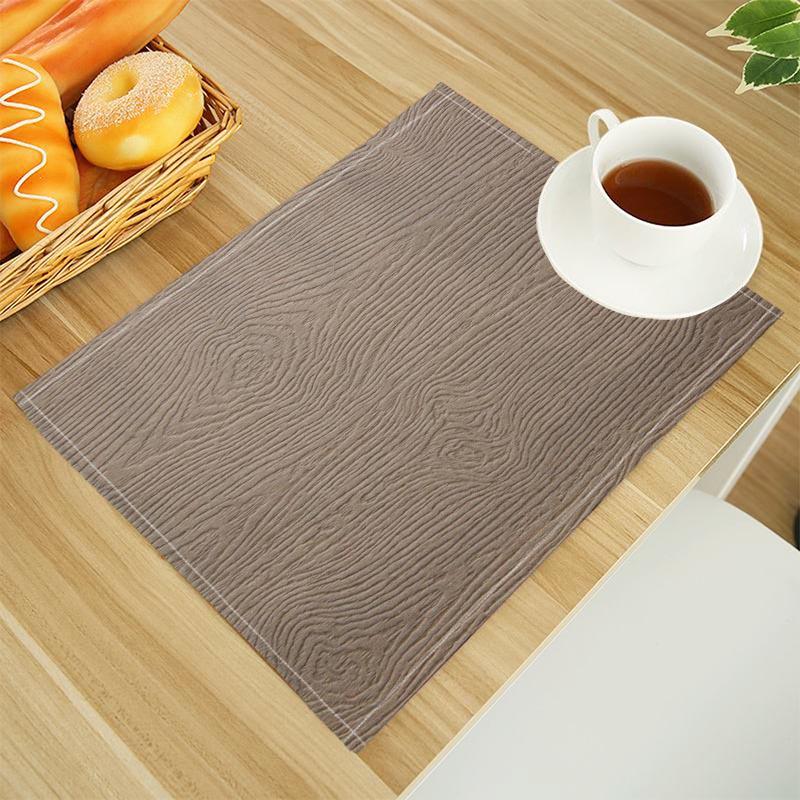 Wood Print Linen Dining Table Mats Alphabet Kitchen Placemat 30X40cm Coasters Pads Bowl Cup Mat