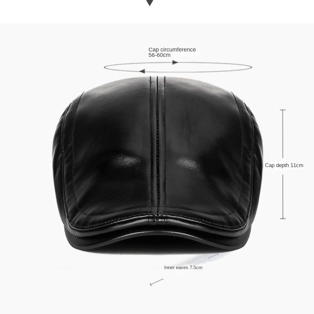 PU Leather Middle-aged Elderly Duck Tongue Hat Short Brim Flat Visor Cap Newsboy Flat Cap  Autumn