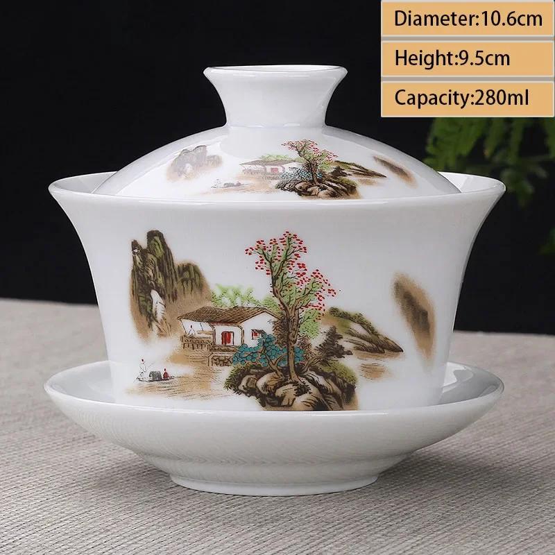 Jingdezhen Ceramic Gaiwan Teacup Handmade Tea Tureen Boutique Tea Bowl Chinese Porcelain Teaware Accessories Drinkware