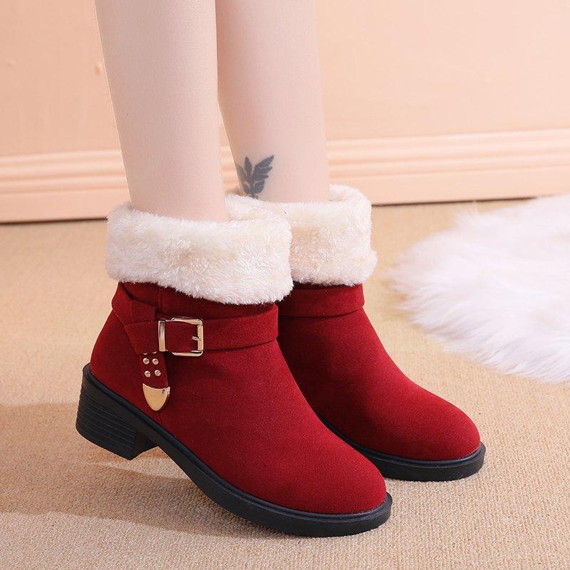 

Хлопковые кеды с высоким верхом, зимние полусапоги для женщин, утолщенные и на флисе для тепла, студенческие туфли на плоской подошве для женщин и толст- 35 красный