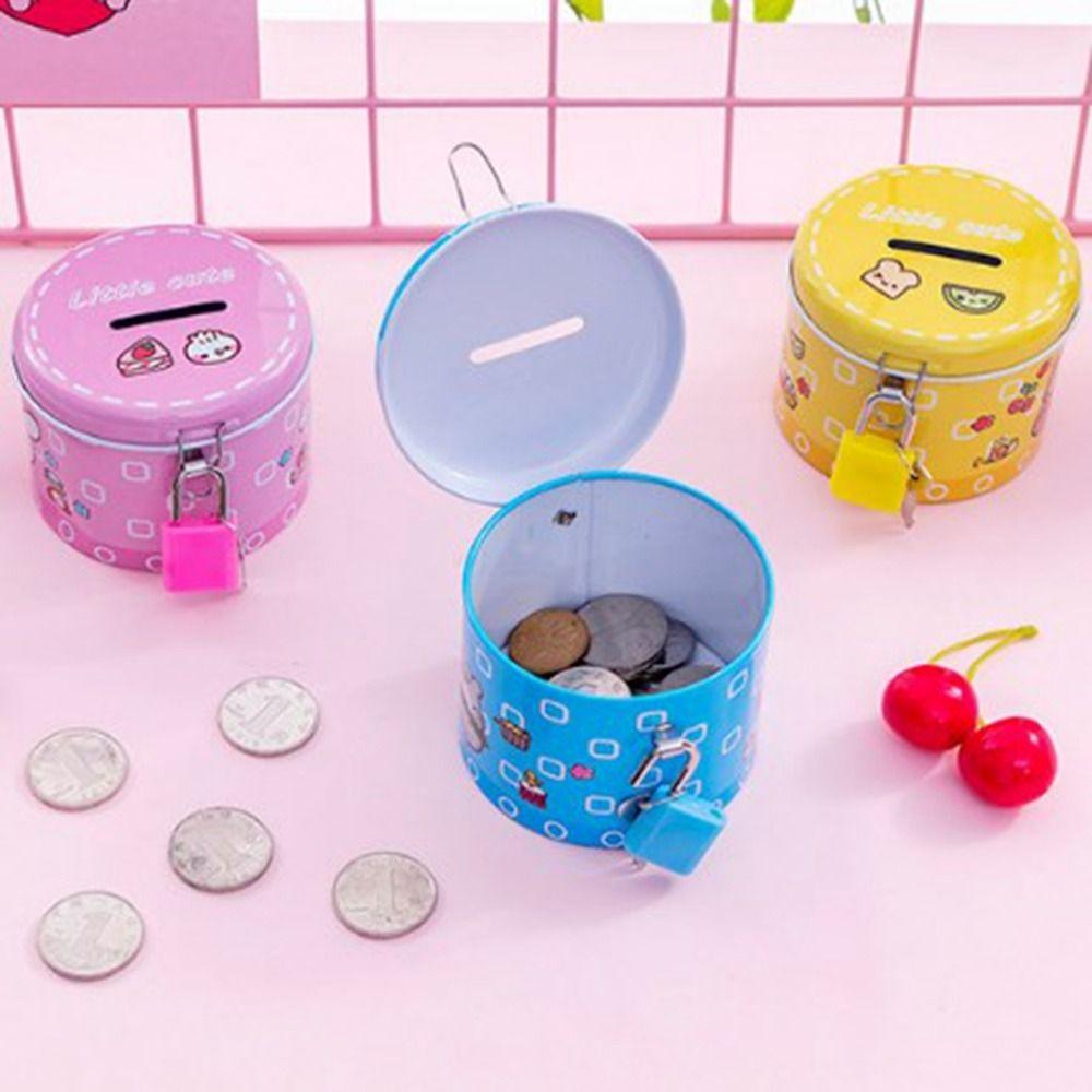 Cute Cartoon Piggy Bank With Iron Lock Metal Piggy Bank Cylinder Saving Box  Birthday Party