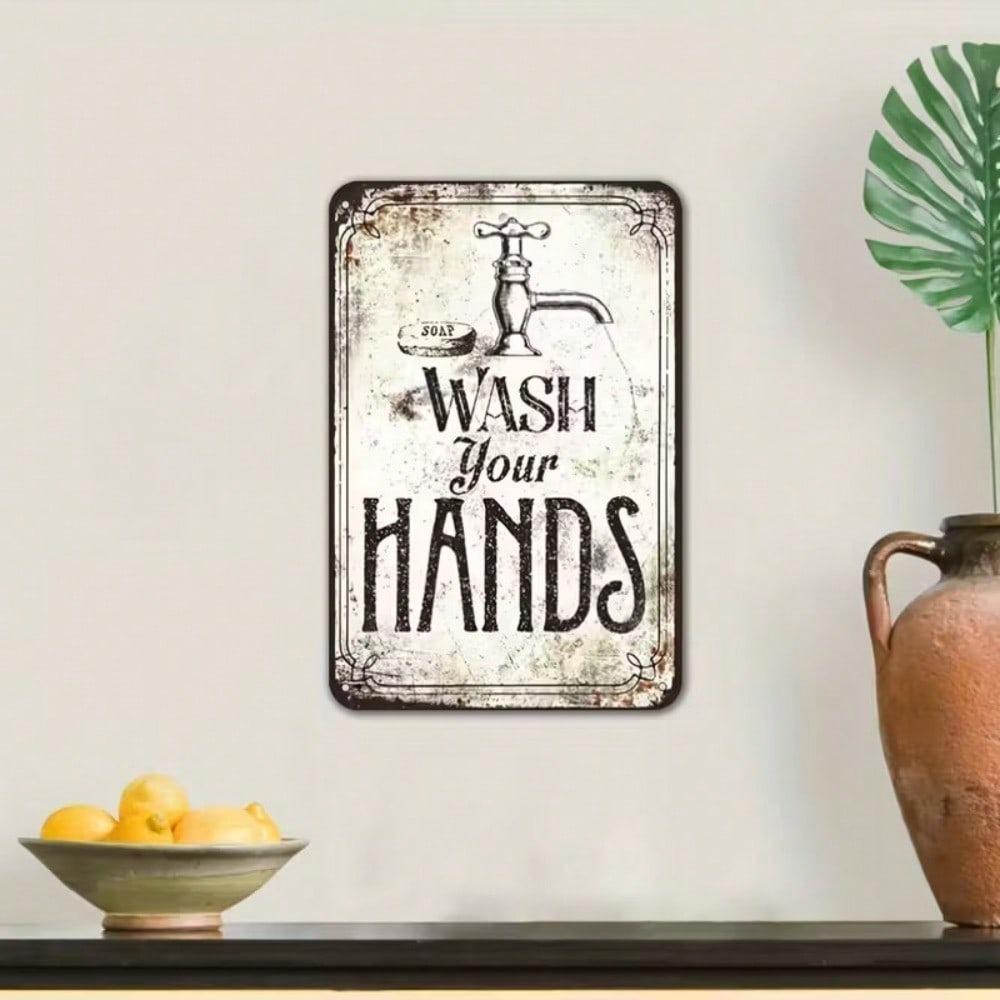 Vintage Style 1920s Hand Wash Metal Wall Art Sign Retro 2D Flat 8x12 Inch Bathroom Kitchen Decor