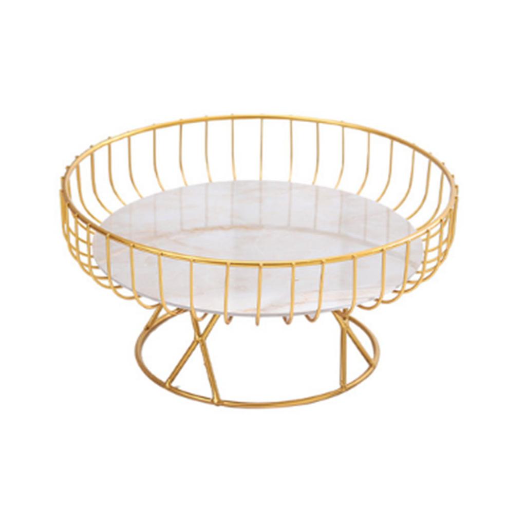 Fruit Tray Hollow Design High Foot Iron Marblel Decorative Practical Baking Paint Process Serving