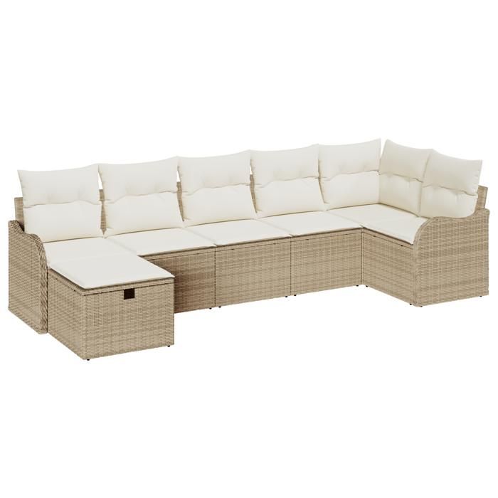 VidaXL Ensemble de canapés de jardin 7 pièces avec coussins beige poly rattan 3360332