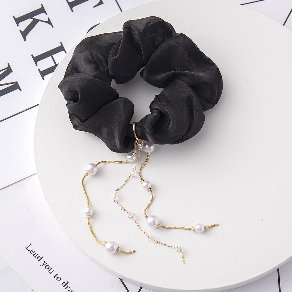 

Новые женские резинки для волос с жемчугом и стразами, скранчи, кисточки из шифона, эластичные резинки для волос в виде толстой кишки, бант, аксессуары для волос для хвостика