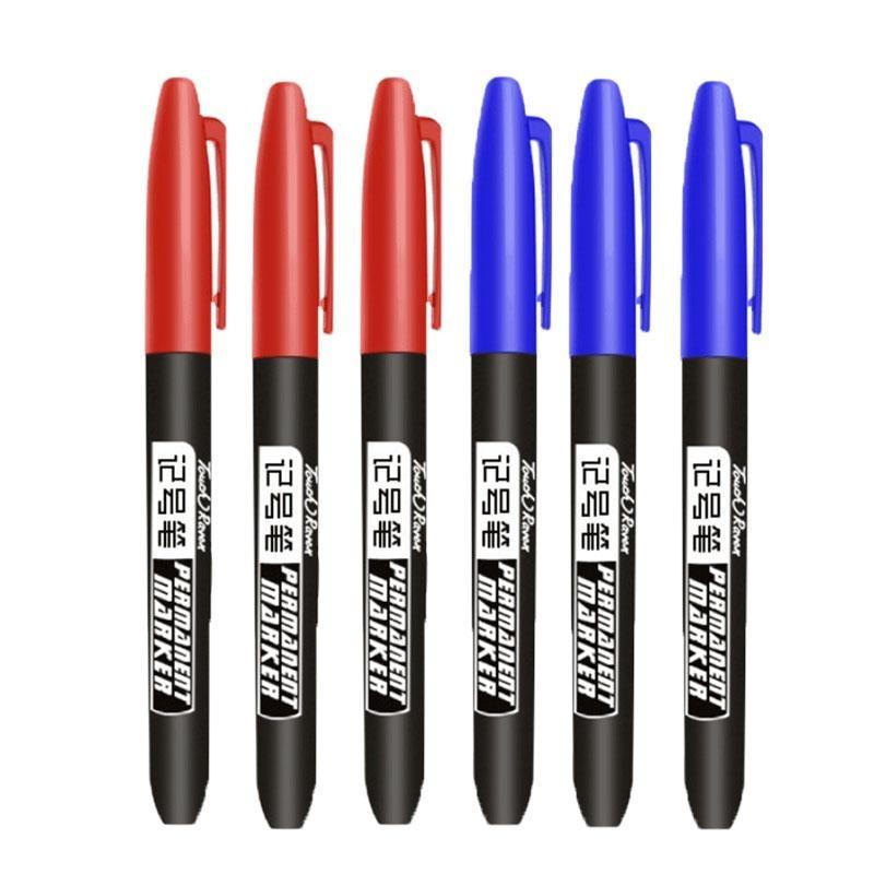 6 PCS Permanent Marker Pen Manga Drawing Markers Black Blue Red Waterproof Ink Sketch Pens Stationery Art School Supplies