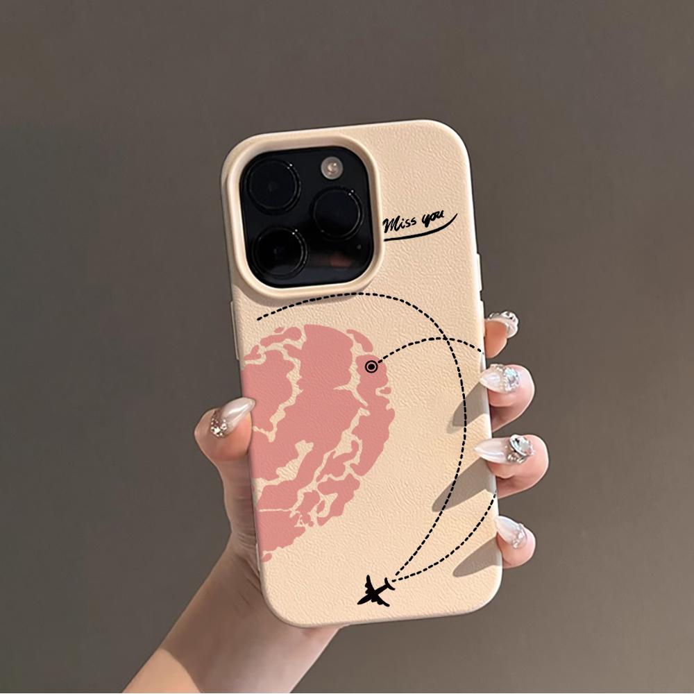 Couple Map Airplane Love Heart Phone Case for iPhone 17Air 16 15 14 13 12 11 Pro Max Long Distance Relationship Shockproof Cover
