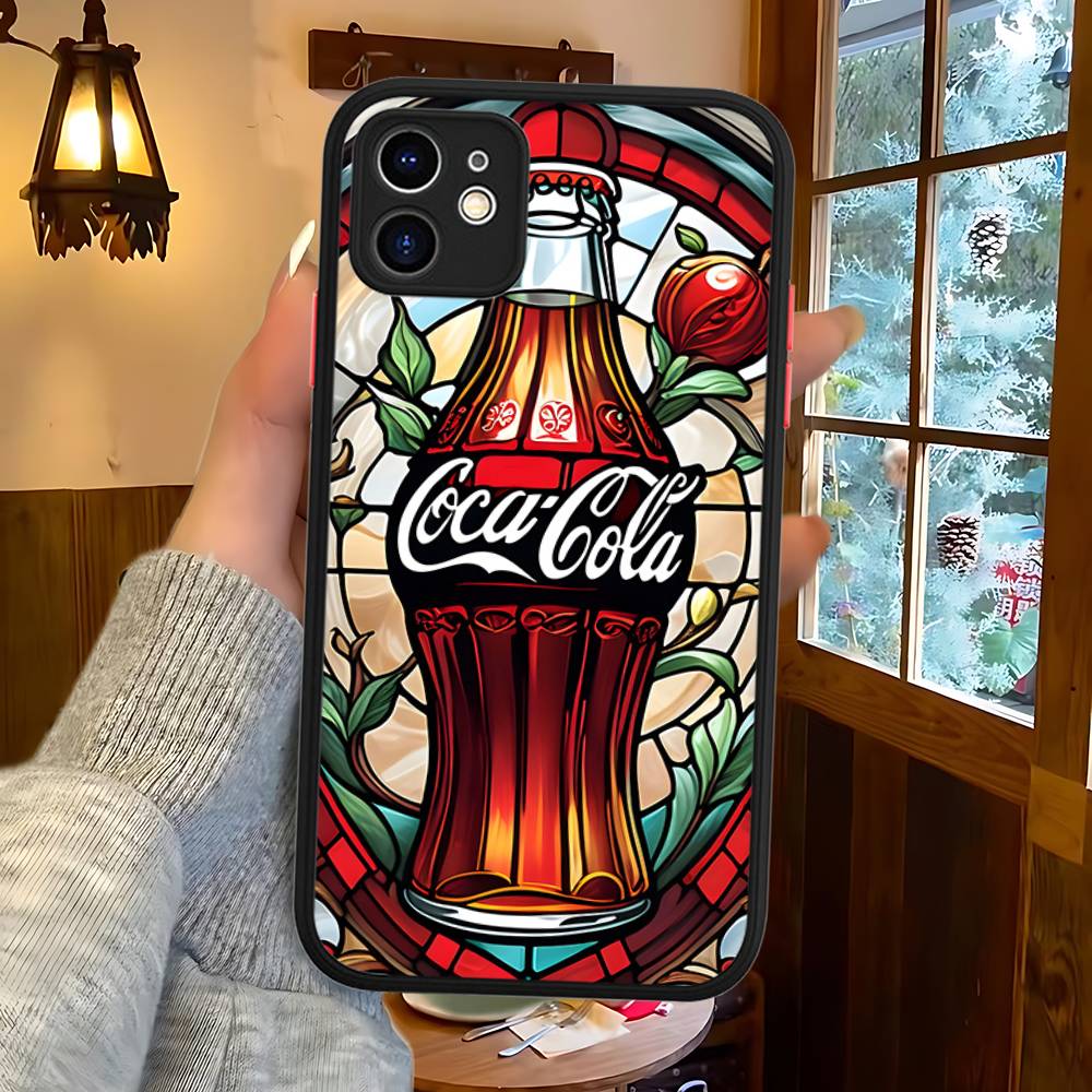 C-CocaS-Fashion Cola Silicone Matte Phone Case For Iphone 13 14 15 16 Pro Max 11 12 X Xs Max Soft Cover