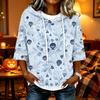 Women's Halloween Printed Hoodie Loose Fit Three-Quarter Sleeve Casual Top