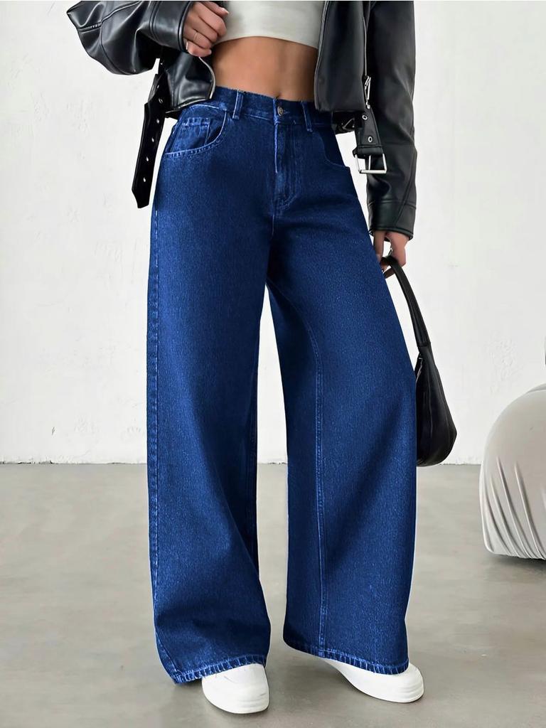 Women's Casual Fashion High Waist Straight Floor-length Jeans