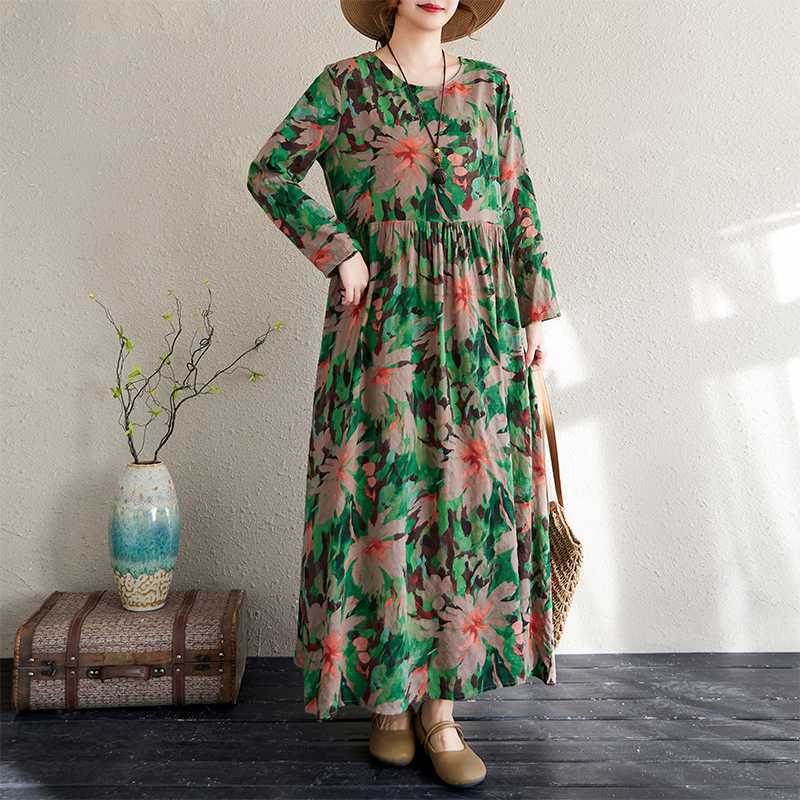 

Летние новые цветочные платья для путешествий в стиле «отпуск» с круглым вырезом и длинной юбкой в винтажном стиле, закрывающие тело 2XL