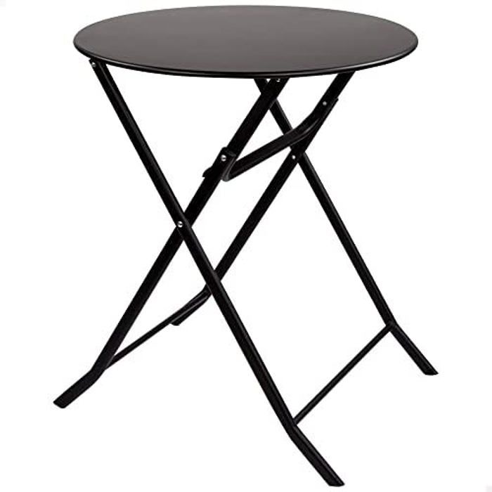 Table De Jardin - AKTIVE - Ronde Pliante - Métal - Ø60 Cm - 2 Personnes - Noir/Blanc
