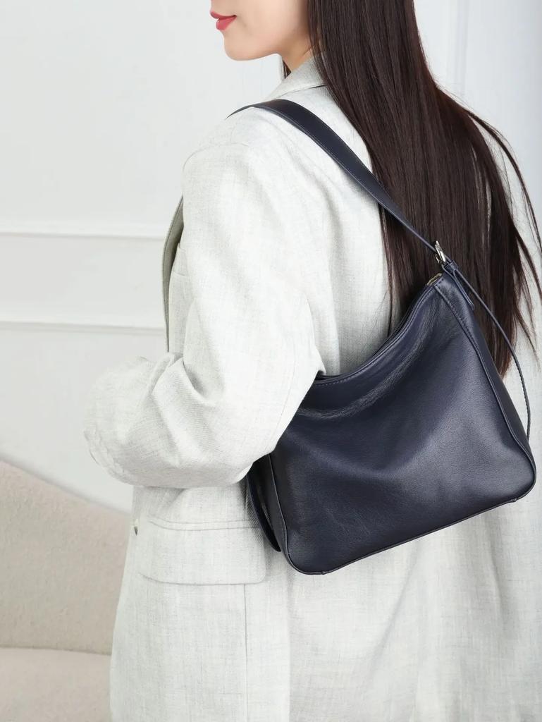 Natural Cow Leather Square Handbag - Crossbody Bucket Style, High-Quality Women's Shoulder Bag, Practical & Luxurious Hobo Bag