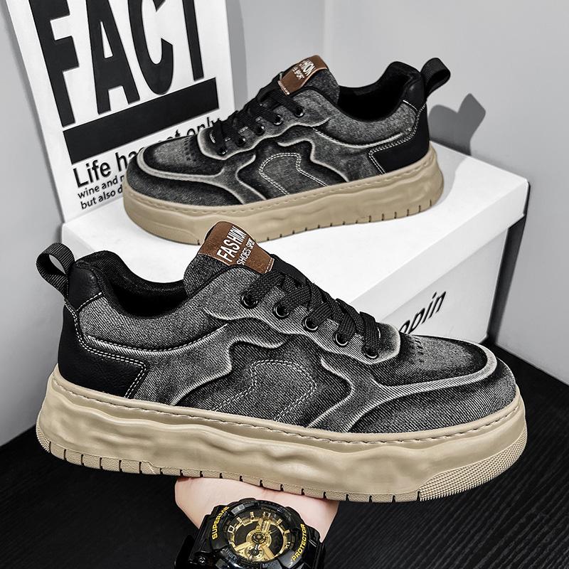 

Personalized Canvas Denim Skateboard Shoes for Men Thick Soled Lightweight Fashionable Trendy Casual Shoes 40 серый