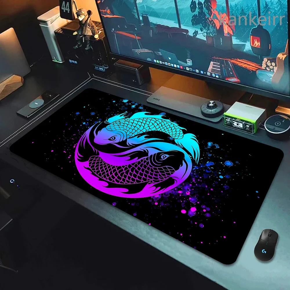 Koi Yinyang Black and White Mouse Pad Large Mausepad XL Deskmat Gray Keyboard Mouse Mat 1000x500 Carpet Extended Pads for Office