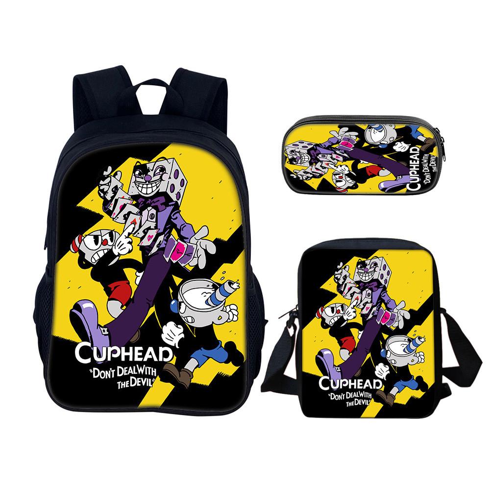 Cuphead Backpack Set For School And Travel With Nylon Construction And Multiple Compartments