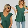 Summer Women's T-Shirt V-Neck Pit Stripe Drawstring Pleated Doll Shirt Sleeveless Top