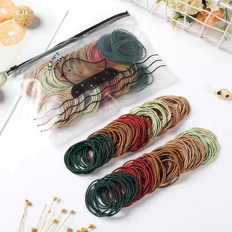 100pcs/lot 5CM Women Rubber Bands Scrunchy Elastic Hair Bands Girls Headband Decorations Ties  Gum for Hair