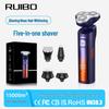 5-in-1 Men's Electric Rotary Shaver & Beard Trimmer - USB Rechargeable, 3 Blade Heads, Full Body Washable