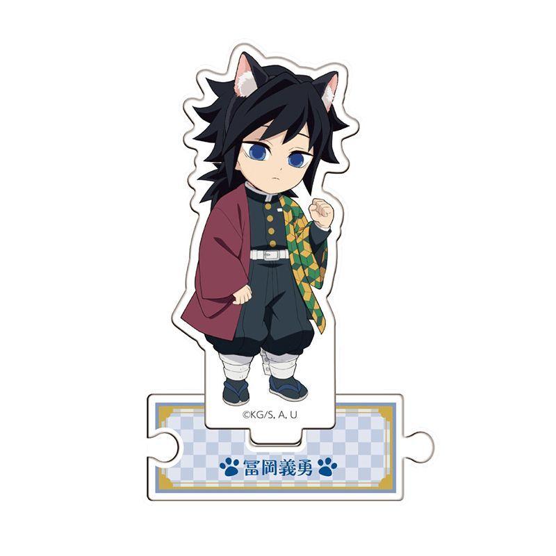 Giyu Cat Ears Figure Q Acrylic Stand Mini Tanjiro Cute Cat Standing Plate Zenitsu Acrylic Ornaments Collectible Accessory Toys