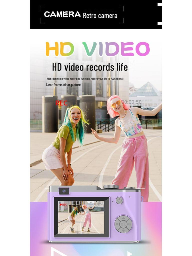 Retro Style 4K HD Dual Camera: Trendy Portable Digital Camera for Students