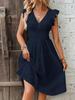 Elegant Plus Size V-Neck Hollow-Out Dress with Lotus Leaf Sleeves