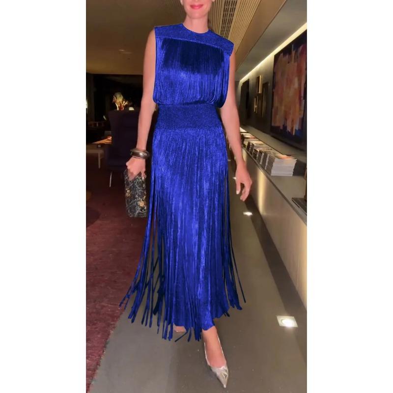 Elegantes Fransenkleid für Damen, ärmelloses Partykleid