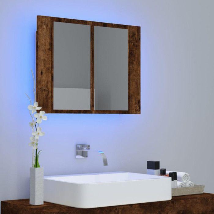 VidaXL Armoire à miroir LED Chêne fumé 60x12x45 cm Bois d'ingénierie, armoire à miroir de salle de bain, armoire à miroir 822841