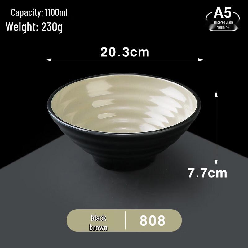 8-inch A5 Melamine Ramen & Soup Bowls - Black/Brown (10-Pack)