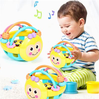 Soft Rubber Cartoon Bee Hand Knocking Rattle Dumbbell Baby for Kids Preschool Tool Early Educational