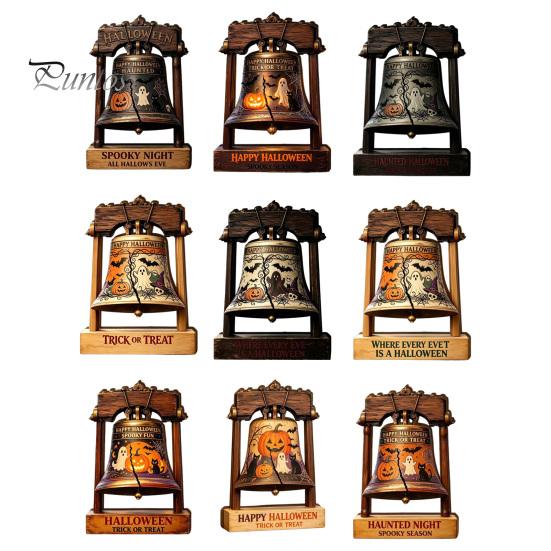 Housewarming Gift Ideas Vintage Halloween Wooden Bell Decor, Rustic Farmhouse Shelf Sitter with Artistic Photo Props Metal Wood Stand, Tabletop