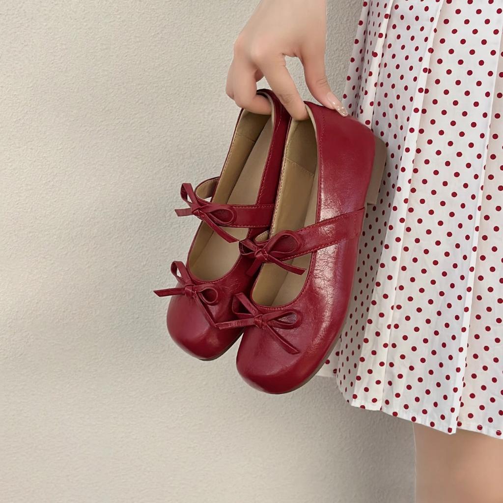 Fairy Style Bow Square Head Mary Jane Shoes 2025 Spring and Summer New Versatile Skirt Temperament Single Shoes Women's Shoes